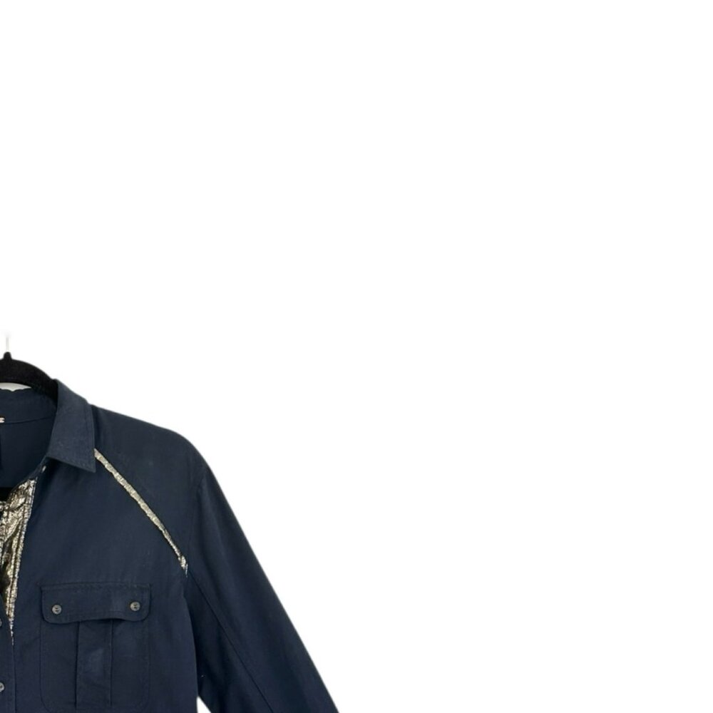 Free People Off Campus Navy Blue Metallic Button Down Shirt - Picture 5 of 8